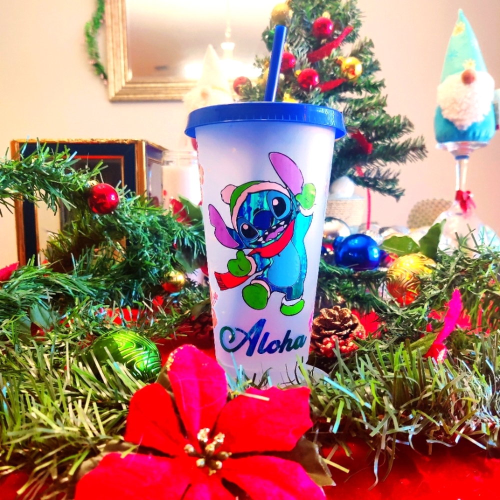Disney Hawaiian Christmas Stitch cold cup tumbler